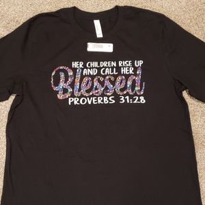 Christian Theme Bible Scripture Black T-shirt, Size Large
